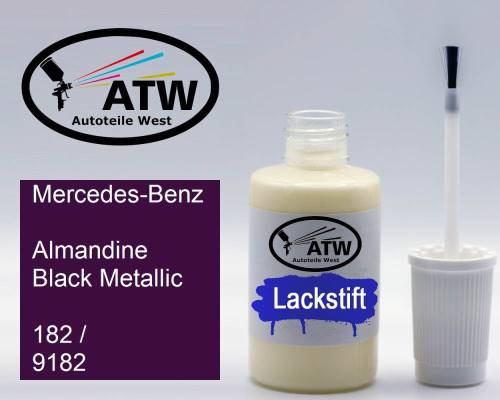 Mercedes-Benz, Almandine Black Metallic, 182 / 9182: 20ml Lackstift, von ATW Autoteile West.